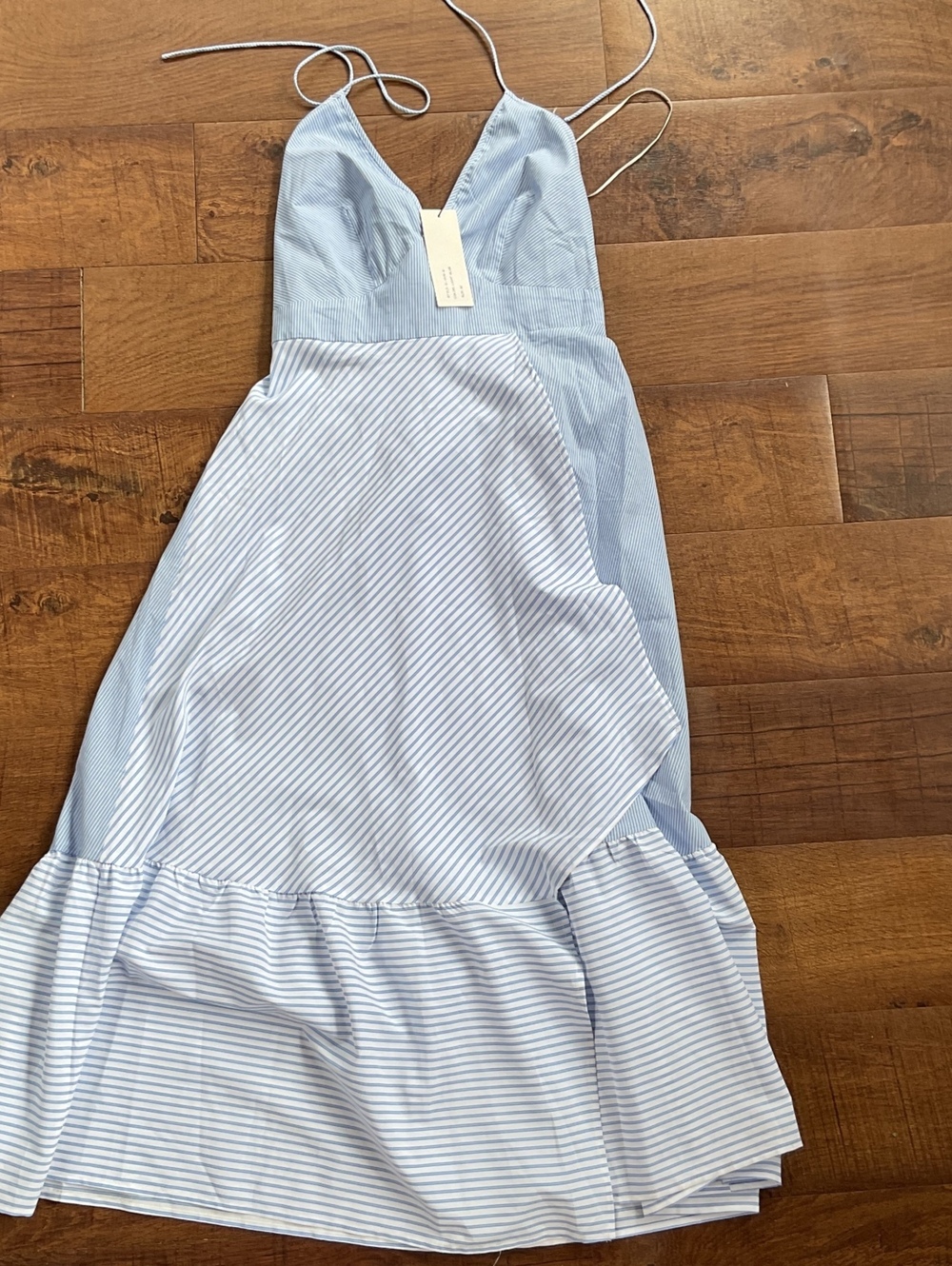 NWT Strut & Bolt Patchwork Stripe Ruffle Halter Dress Sz M
